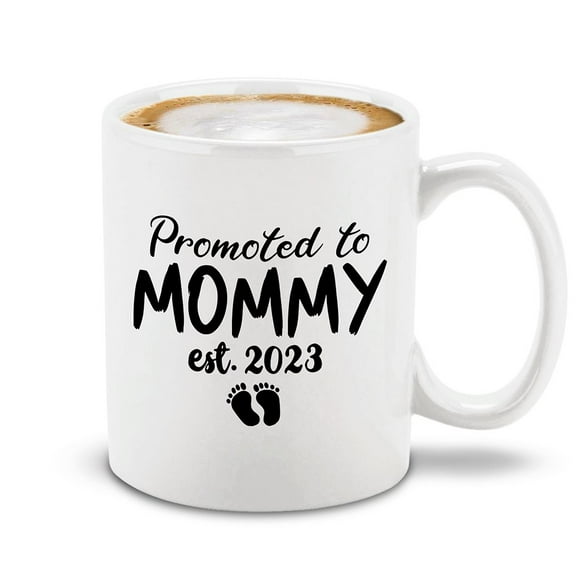 Shop4Ever Promoted To Mommy Est 2023 Ceramic Coffee Tea Mug Cup 11 oz. Funny Gift for Her, New Mom, New Mother, Wife (White Handle 11 oz.)