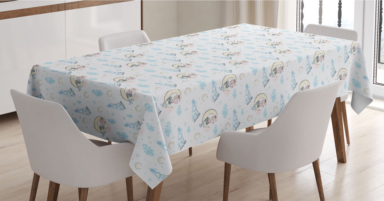 Fantasy Tablecloth, Pastel Demonstration of a Mermaid Sitting on Moon ...