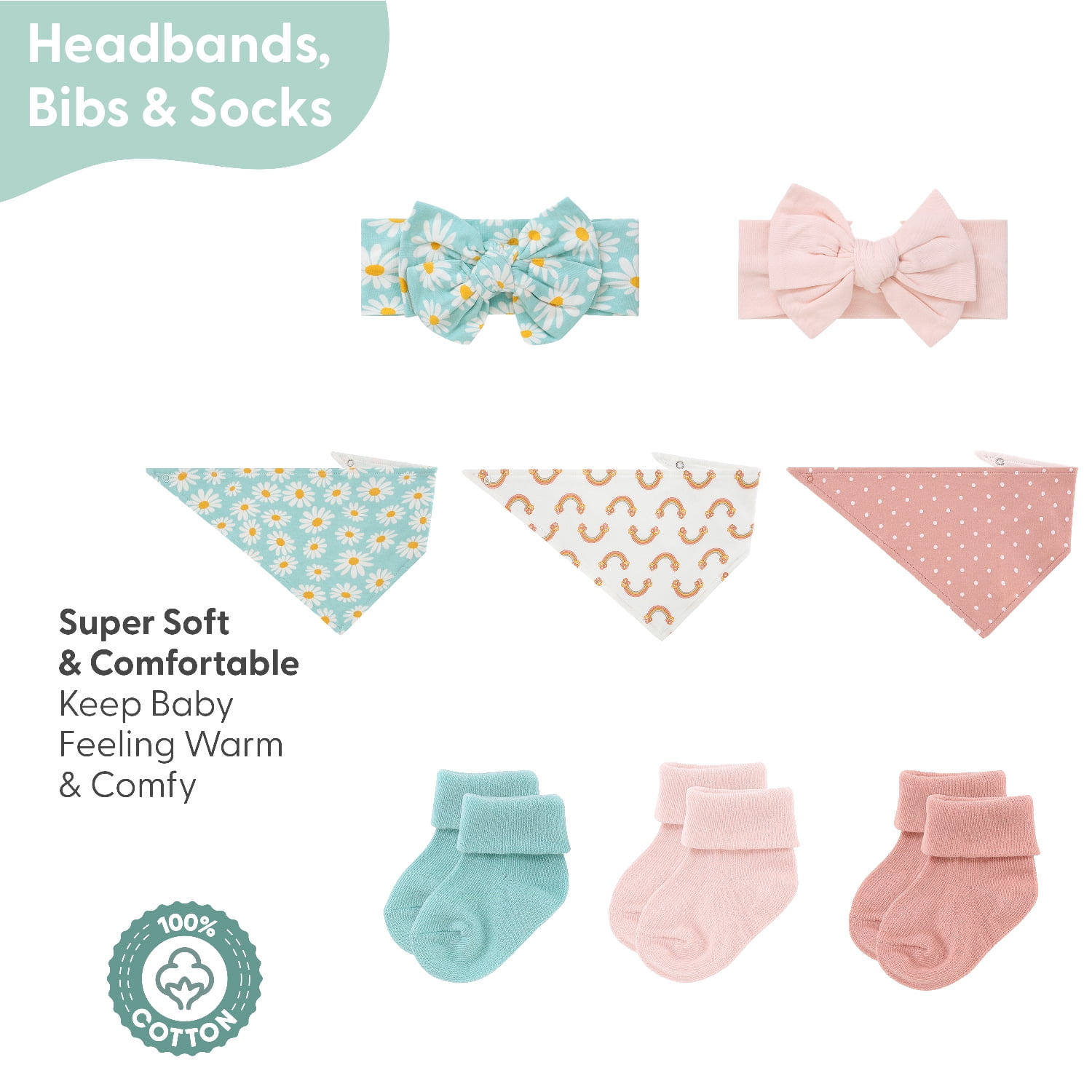 The Peanutshell Carefree Floral Baby Girl Clothes Set, Sleepers, Bodysuits, Bibs and Socks, 0-3 Months, 15-Pc