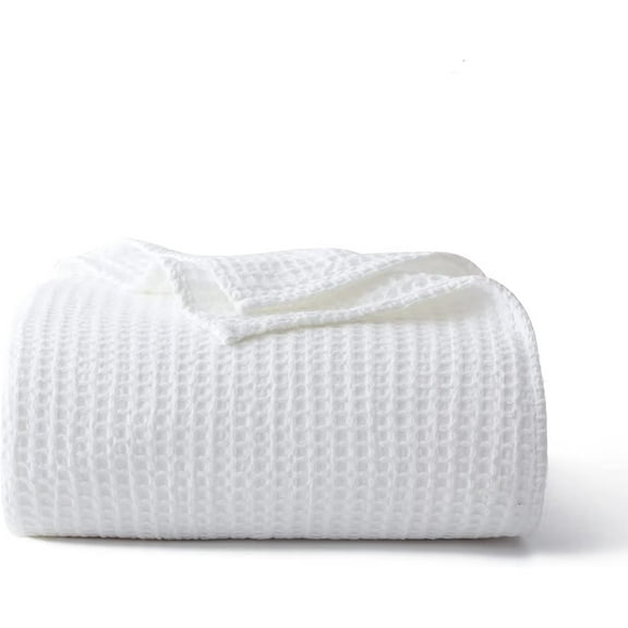 Shunjie.Home 100% Cotton Waffle Bed Blanket Twin Size, Throw Blanket for All Seasons (White, 66x90)