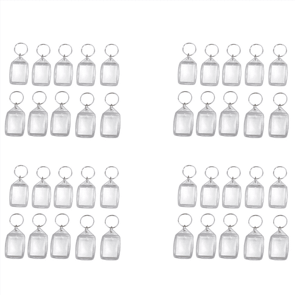 40X Clear Acrylic Plastic Blank Keyrings Insert Passport Photo Keychain Keyfob