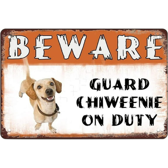 Beware Guard Chiweenie Dog On Duty Metal Sign Warning Sign Safety Signs For Home Outdoor Garden 8x12 Inches