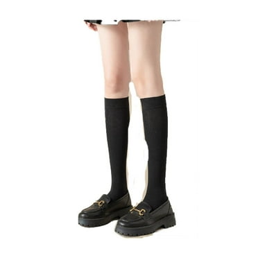 AUQ 4Pcs Knee High Socks,Japanese Minimalist Style Thigh High Socks,Breathable Thin Fabric Long Socks,Black