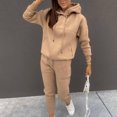 thumbnail image 2 of Feancey Hoodie Sweatsuit for Women 2 Piece Outfits Long Sleeve Crop Sweatshirt and Pants Set Casual Tracksuit Jogging Matching Suits with Pockets Limited Time Deals of The Day Khaki L, 2 of 7