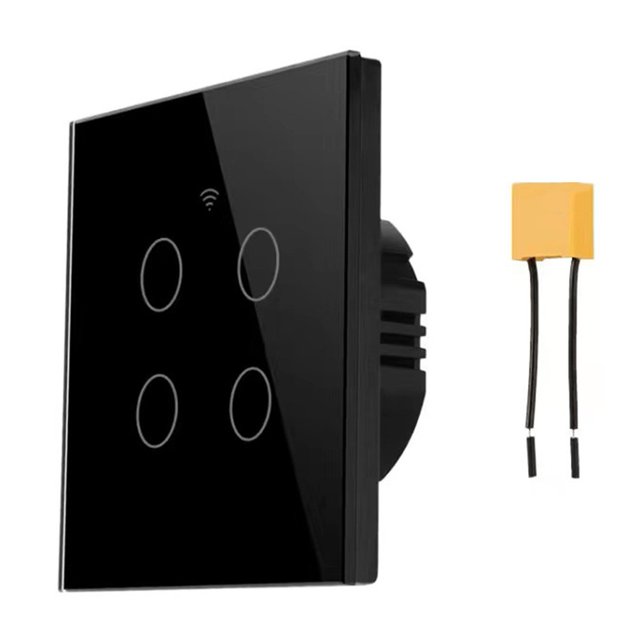 Pour Tuya Interrupteur Intelligent 4 Gang, Interrupteur Mural Tactile Wifi avec Condensateur Noir