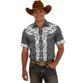thumbnail image 2 of Mens Shirts Western Cowboy Print Short Sleeve Button Down Top Casual Camp Classic Comfortable Shirt for Men Grey XL, 2 of 4