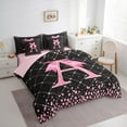thumbnail image 3 of Manfei Kawaii Bowknot Letter A Bedding Comforter Set 7 Pieces, Glitter Diamond Full Bedding Set, Black Pink Cartoon Reversible Fitted Sheet Flat Sheet, Ultra Soft Home Decor, 3 of 7