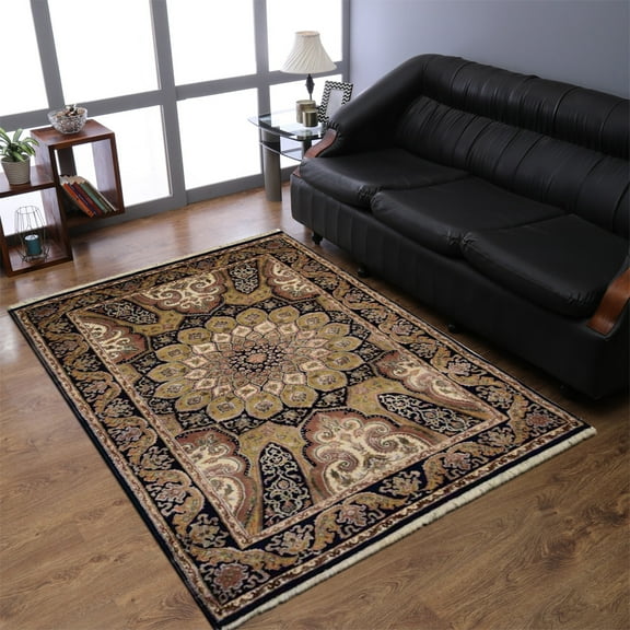 Rugsotic Carpets Hand Knotted Isfahan, Oriental Wool Area Rug, Blue, 8'x11'3"