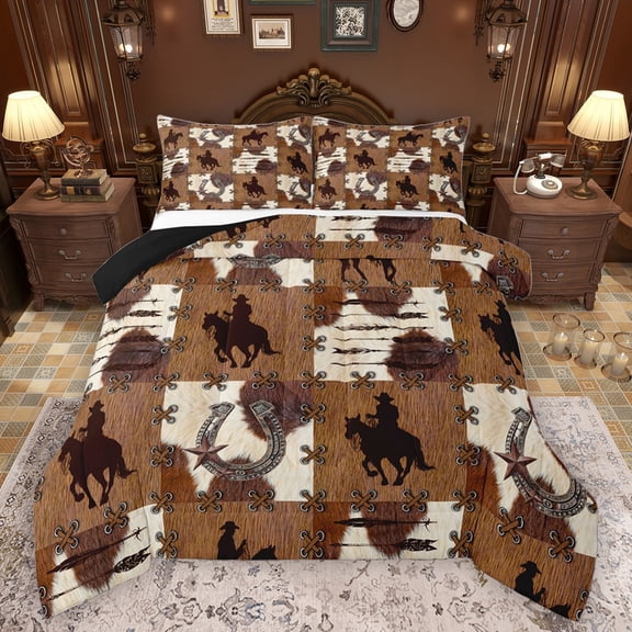 Manfei Western Cowboy Horseshoe Bedding Comforter Set 2pcs for Teens Adults,Exotic Style Twin Comforter Sets Microfiber,Farmhouse Animal Cow Print Breathable Bedding Set,Breathable Home Decor