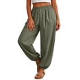 thumbnail image 2 of Nestiefly Womens Cotton Harem Pants Elastic Waist Baggy Pant Drawstring Balloon Trouser Loose Beach Pants with Pockets Green M, 2 of 6