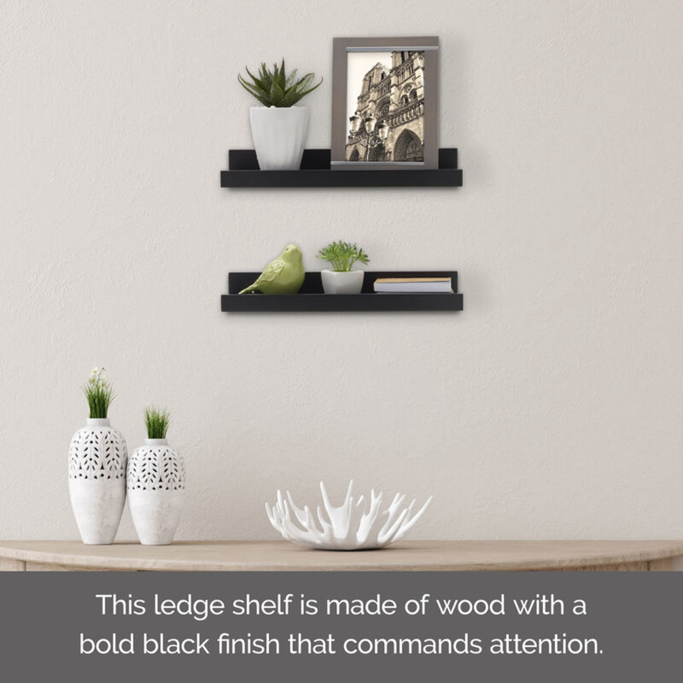 Melannco 14-inch Floating Photo Ledge Set of 2, Black