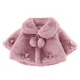 thumbnail image 4 of SILVERCELL Girl's Solid Color Thickened Lapel Collar Short Cape Winter Fuzzy Fluffy Shawl Coat for 0-48M Infant Toddler, 4 of 12