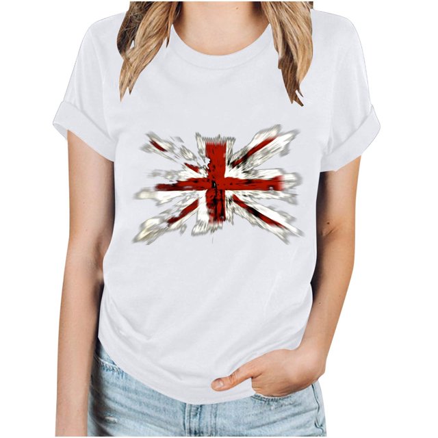 Fiudx Ofertas Flash Del Día Tops con Estampado de Moda para Mujer, Blusa de Manga Corta, Camisetas Divertidas con Cuello Redondo