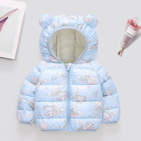 

Child Sweater Toddler Kids Baby Boys Girls Winter Windproof Warm Cartoon Print Down Bear Ears Hooded Jacket Outwear Coat
