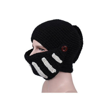 Mens Winter Warm Knitted Crochet Beanie Beard Hat Ski Cap Face Mask