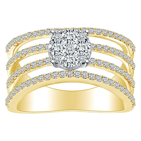 AFFY 1.00 Cttw Round Shape White Natural Diamond Cluster Ring In 10K Solid Yellow Gold