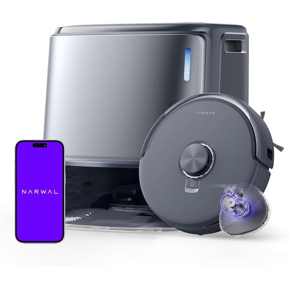 Restored NARWAL Freo Z10 Ultra Robot Vacuum and Mop Combo, Dual RGB Cameras and Chips, AI Avoidance, 8N Corner to Edge Deep Cleaning, Dry-Wet Separation, 18000Pa, Hot Water Wash & Self-Emptying, Gray (Refurbished)