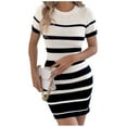 thumbnail image 2 of YueHuiYing Women's Spring And Summer Slim Color Matching Round Neck Knitted Hip-wrapped Short-sleeved Dress, 2 of 9