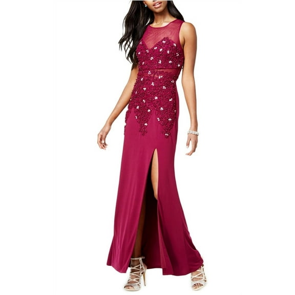 Say Yes to the Prom Womens Illusion Gown Dress, Purple, Juniors, 7