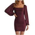 thumbnail image 1 of Birdeem Womens Fashion Casual Solid Long Mesh Sleeve Knee-High Mini Dress, 1 of 1