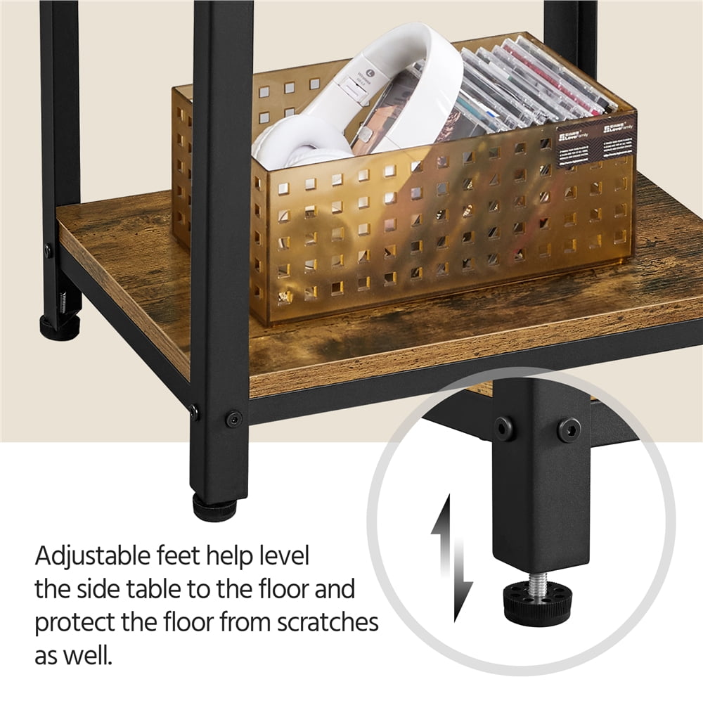 Alden Design 29.5 in H 3-Tier Wooden End Table with Metal Frame for Living Room, Rustic Brown