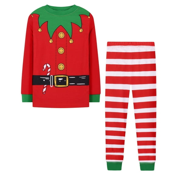 Fshinging Boys Pajama Sleepwear Sets Cute Cartoon Elk Print Patchwork Long Sleeve Tops And Pants Children Sleepwear Clothes Size 7-8 Years