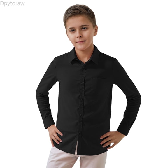 Dpytoraw Child Boys Girls Shirt Solid Long Sleeve Toddler Kids Gentleman Lapel Button Tops Boys Long Sleeve Dress Shirts Button Down Size 3-4 Years