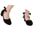 thumbnail image 2 of FINALGANG Girls Kids Dressy Low Heel Shoes With Double Layer Pearl Ankle Strap Bow Back Detail Soft Suede Upper For Formal Events Evening Wear Stylish Shoes, 2 of 8