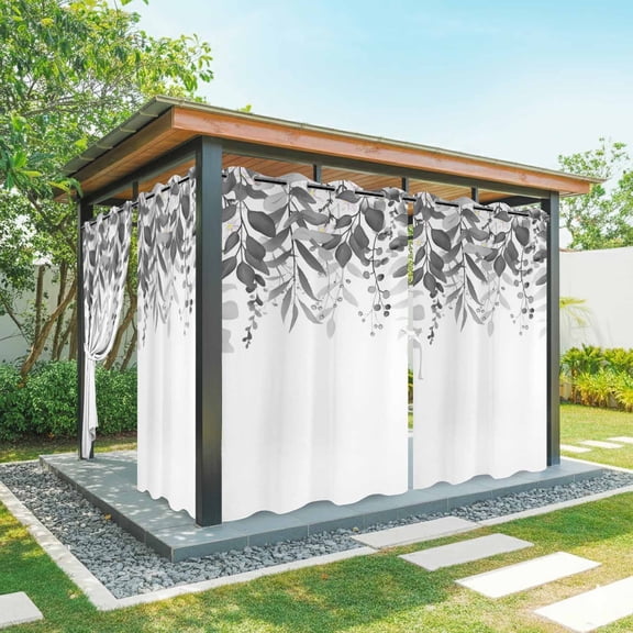 Outdoor Curtains for Patio Waterproof, Grey Leaves Outdoor Privacy Panels Grommet, Summer Botanical Blackout Outside Curtains for Porch/Cabana/Pergola/Gazebo 54"x84", 1 Panel
