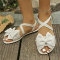 thumbnail image 6 of Women's Flat Sandals Cute Bowtie Elastic Strap Open Toe Comfortable Vacation Spring Summer Sandals Beige, 6 of 8