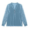 thumbnail image 4 of Women's Elegant Velvet Henley Blouse Sequin Spliced Glitter Long Sleeve Loose Tunic Tops Dressy Casual Shirts for Cocktail Party Wear Sky Blue, 4 of 5