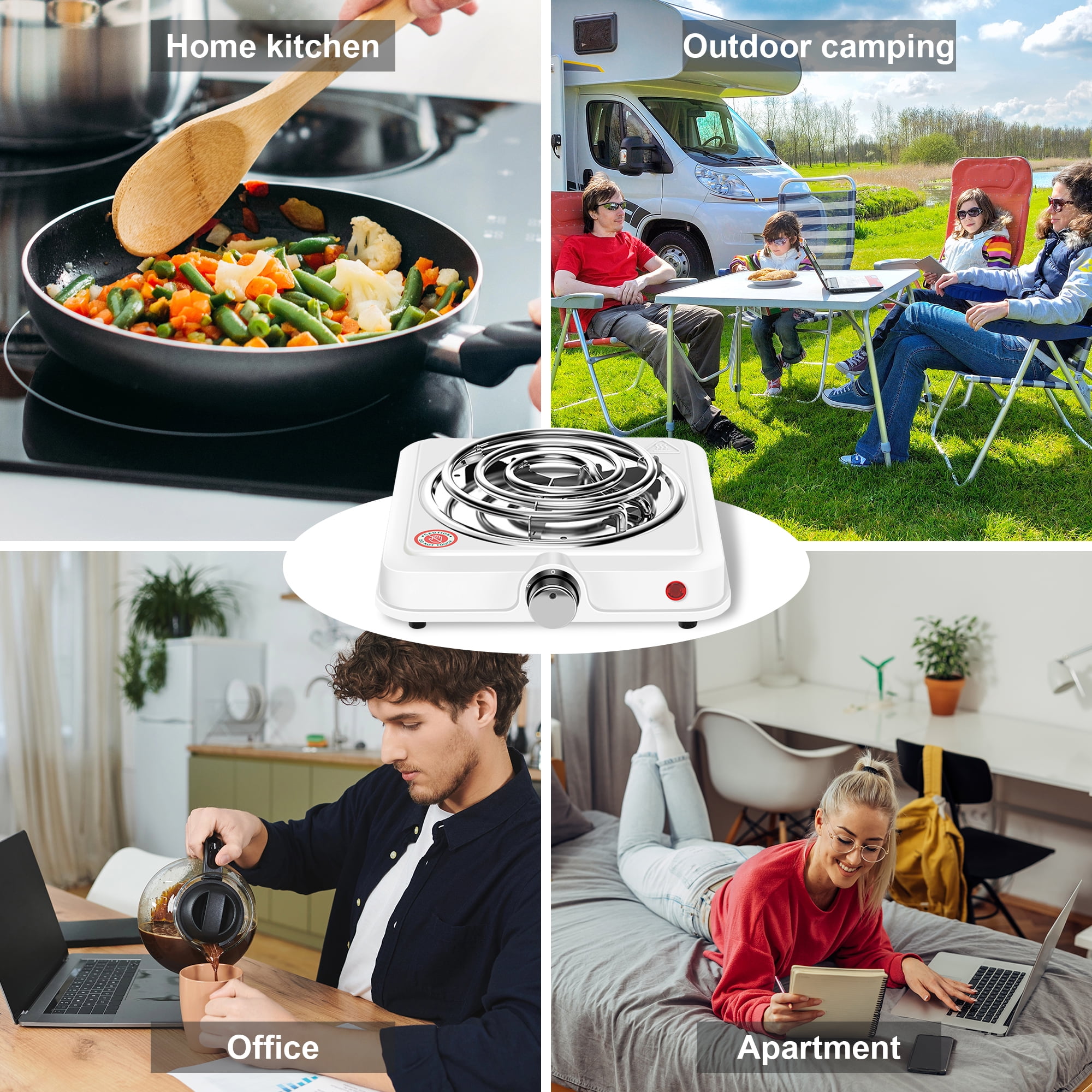 AGUDAN Compact and Portable Countertop Burner, Temperature Controls for Small Kitchens (White)