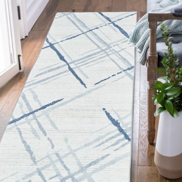 Rugking 5X7 Area Rugs for Living Room Moroccan Thin Rug Blue Modern Geometric Accent Rug Contemporary Soft Mat Indoor Sketch Rug Doormat Non Slip Carpet Kitchen Living Room