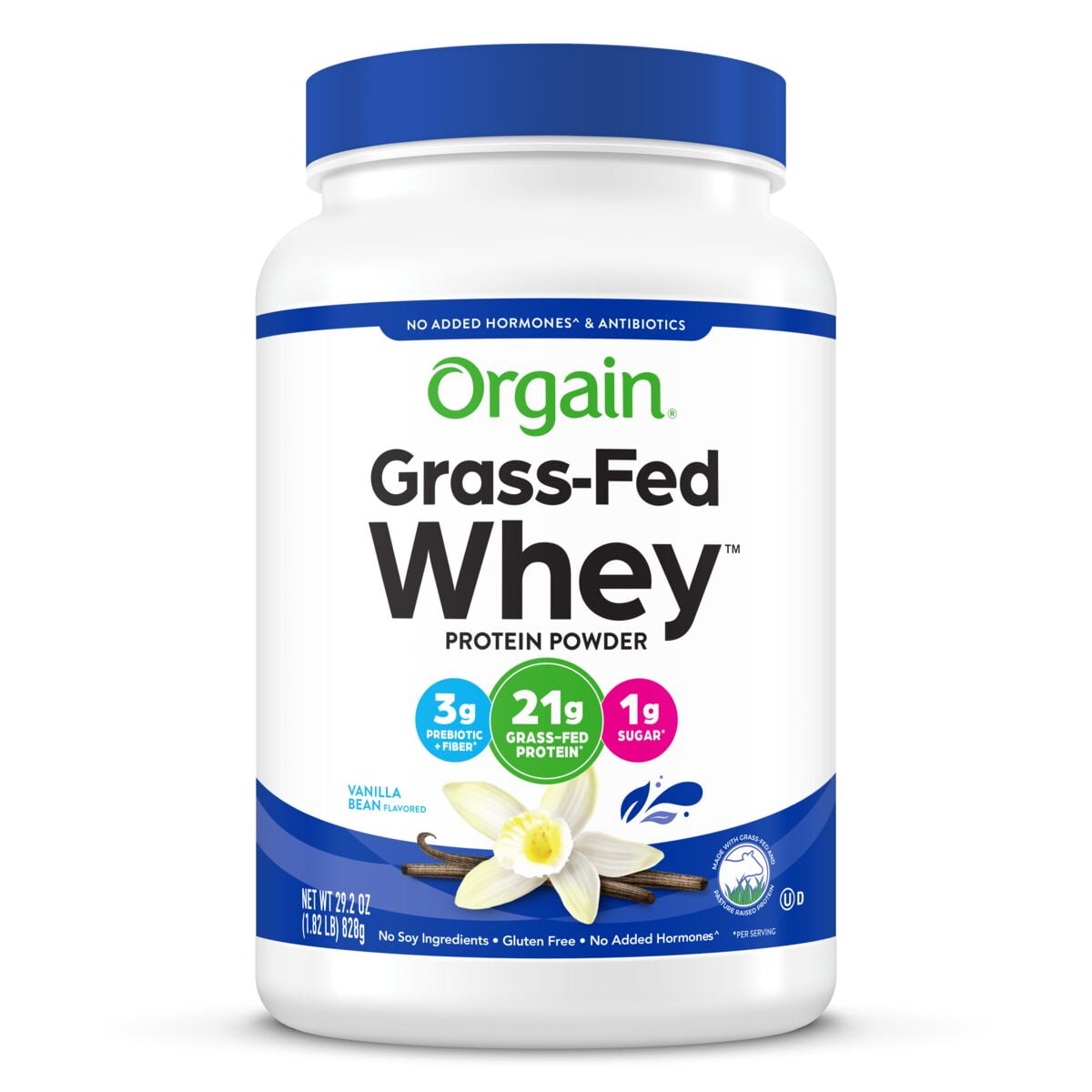 Orgain Grass Fed Whey Protein Powder, Vanilla Bean 21g Protein, Gluten