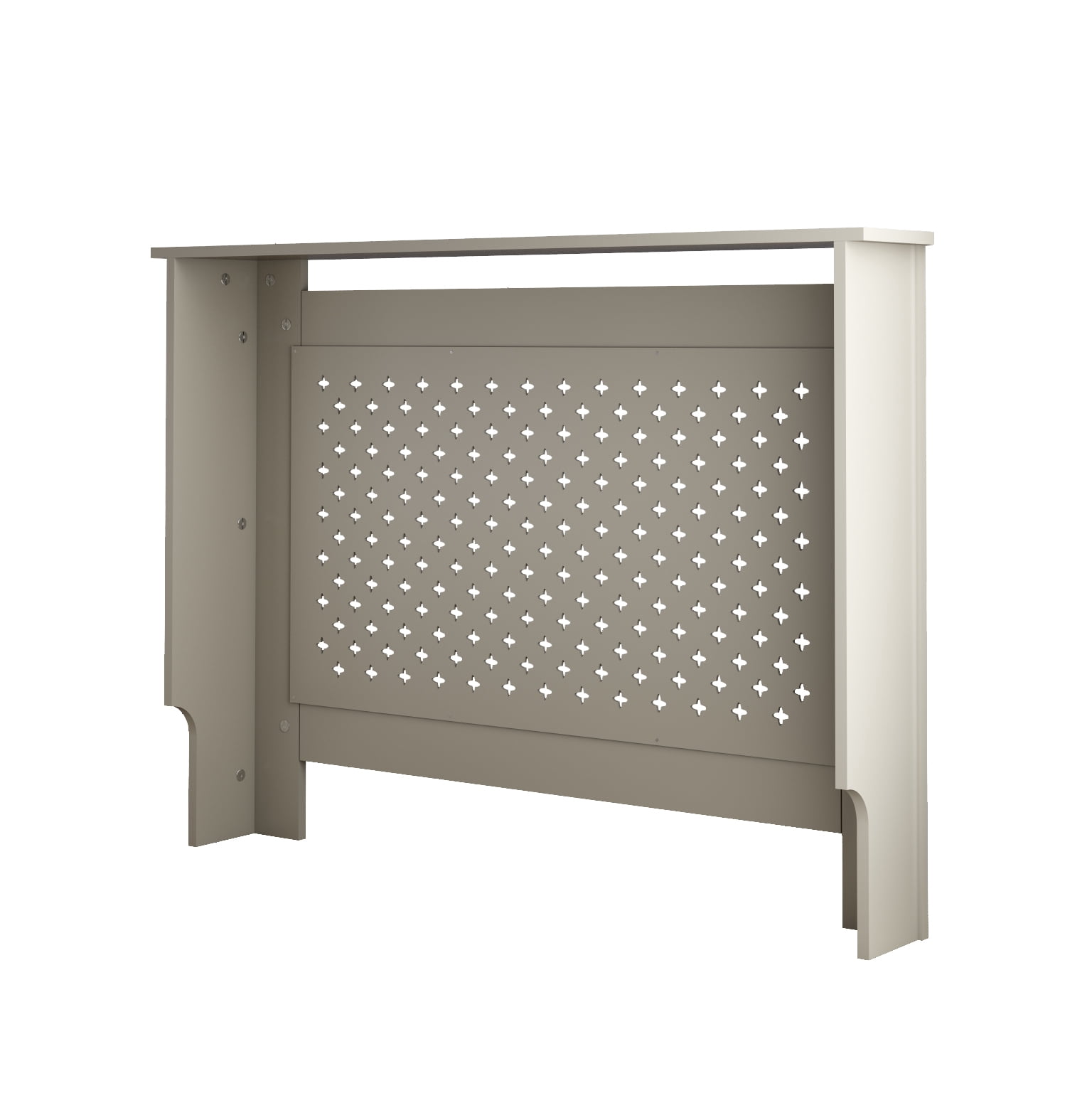 MDF Radiator Cover with Perforated Front Panel and Top Display Shelf, Natural Finish, 44.1 in W x 7.5 in D x 32.5 in H