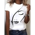 thumbnail image 1 of Camiseta de cuello redondo con estampado de figuras, informal, de manga corta, para verano, para mujer, para adultos, hombres, mujeres, adolescentes, jóvenes., 1 of 5