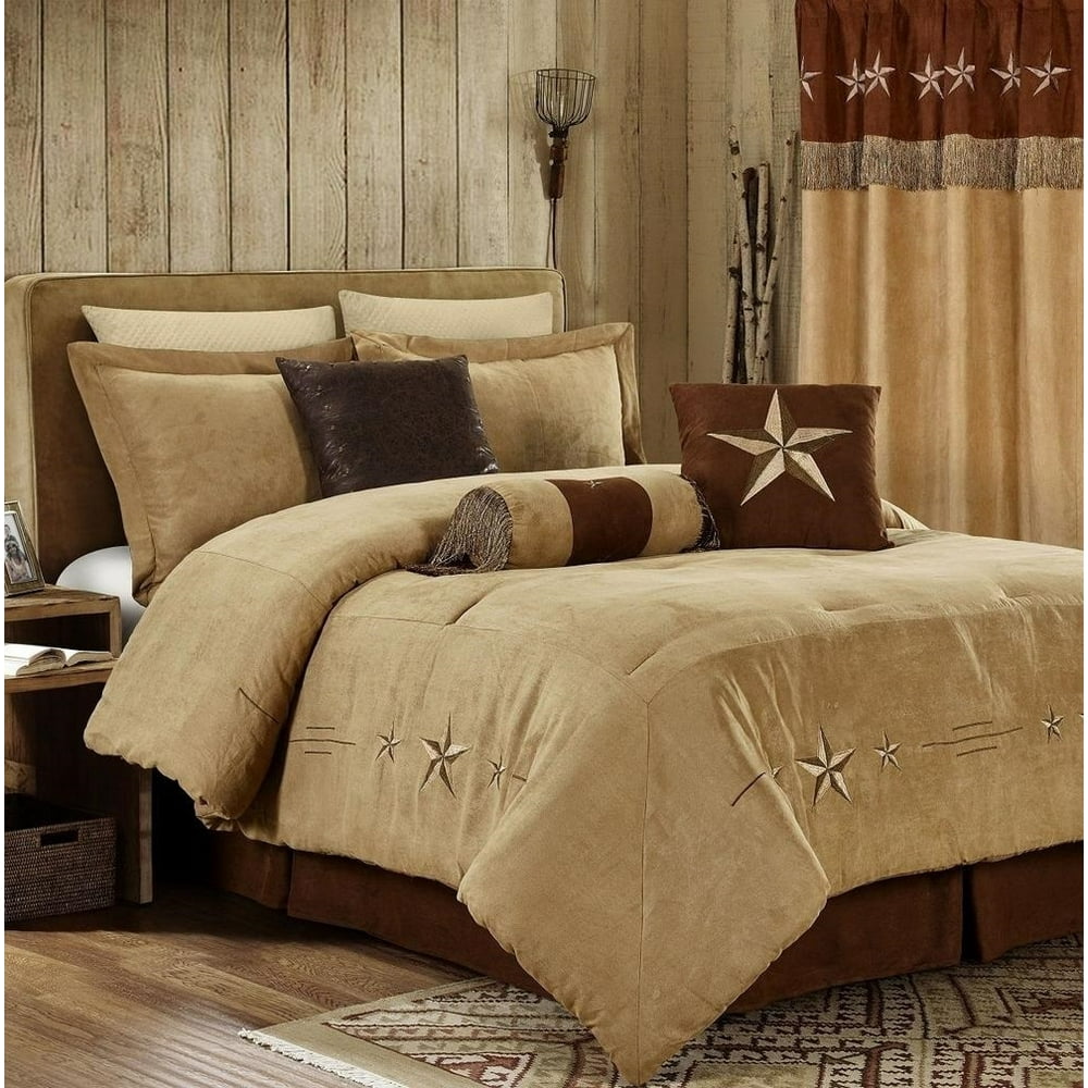 QUEEN COMFORTER CURTAIN SET 11 Pc Rustic Coffee Brown Camel Tan Western