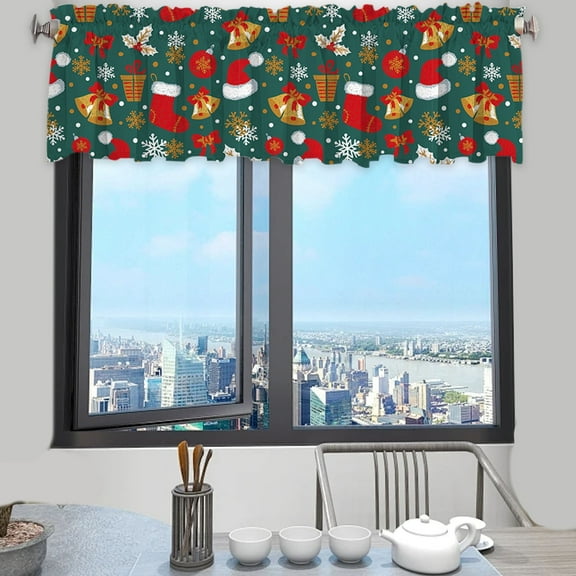 kkbbma Under $5 Christmas Window Valance Winter Flowers Window Treatment Merry Christmas Rod Pocket Curtain Valance, Xmas Flower Kitchen Valance for Bathroom Cafe