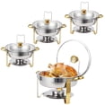 thumbnail image 1 of Bingirl Ensemble de 4 Plats Anti-Frottement 5 Qt pour Buffet : Réchauffe-Plats Ronds pour Traiteur en Acier Inoxydable avec Couvercle en Verre et Support de Couvercle, Or - Fini pour Fêtes et Événements, 1 of 7