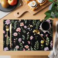 thumbnail image 2 of Placemats Set of 4, Pink Spring Floral Woven Placemat, Linen Place Mats for Kitchen/Dining Tables, Flowers Botanical Elegant Pastoral Black Washable Table Mats for Party, 2 of 8