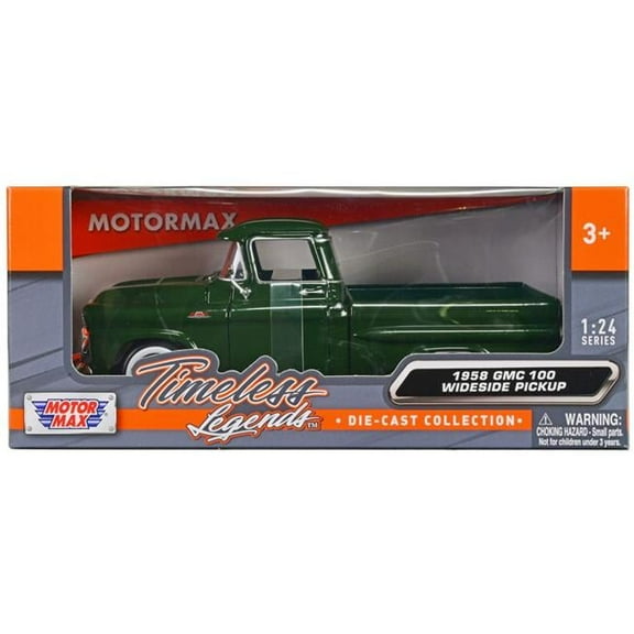 Motormax 79385GRN 1958 GMC 100 Wideside Pickup Truck Timeless Legends Series 1-24 Scale Diecast Model Car, Green