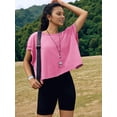 thumbnail image 4 of Women Short Sleeve Workout Shirts Open Back Tops Casual Yoga Y2k Athletic Gym Slouchy Crop Running Tees Pink XL, 4 of 8