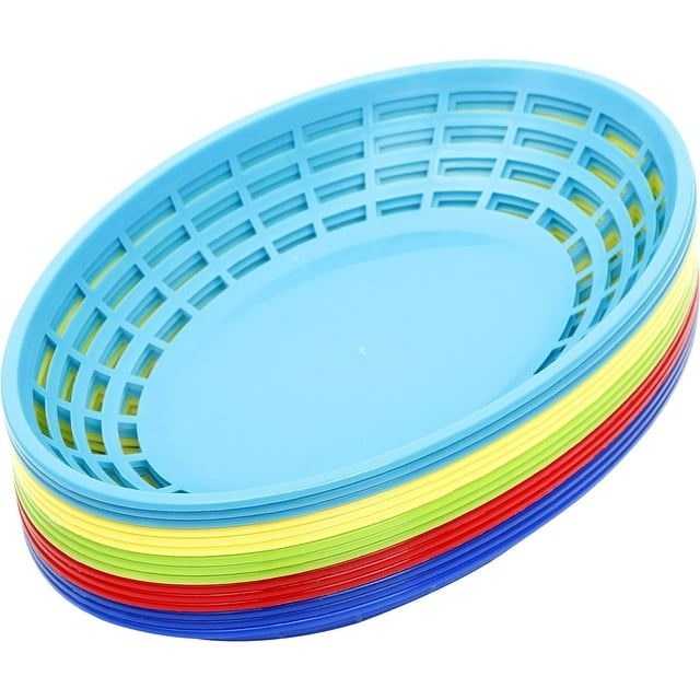 Youngever 15 Pack Plastic Fast Food Baskets, Snack Baskets, Food Baskets for Popcorn, Chips, Snacks, 5 Assorted Colors (Oval Shape)