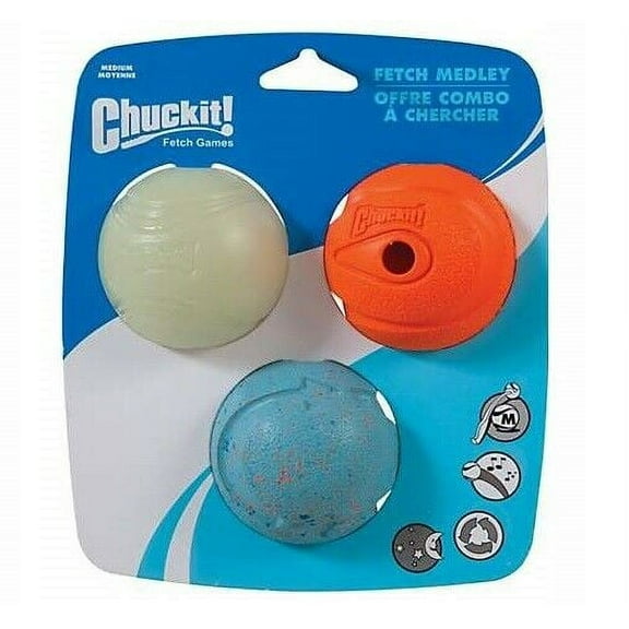 Dog Toy Fetch Medley Whistler Glow Rebounce Set of 3 Balls Assorted Choose Size (Medium)