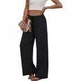 thumbnail image 2 of Olaglory Wide Leg Pants for Women Flowy Palazzo Drawstring Elastic Waist Trousers with Pockets Summer Beach Vacation Clothes, Black, 2 of 7
