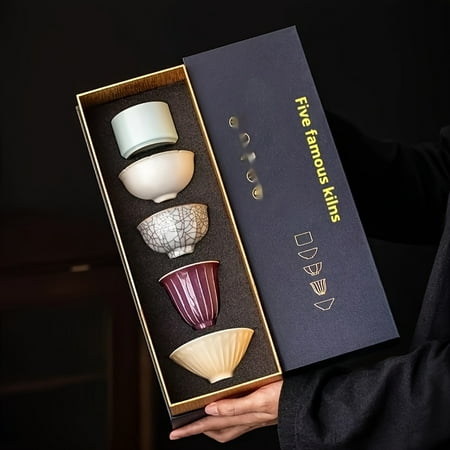 

Five famous kiln tea cup set light luxury ceramic tea company annual meeting business with small gift box gifts