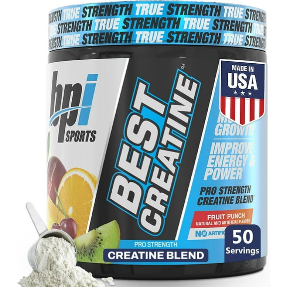 BPI Sports Best Creatine – Creatine Monohydrate, Himalayan Salt – Strength, Pump, Endurance, Muscle Growth, Muscle Definition – No Bloat – Fruit Punch – 50 servings – 10.58 oz.