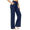 thumbnail image 2 of Wide Leg Pants Woman High Waist Yoga Pants with Pockets Loose Stretch Work Sweatpants Casual Lounge Navy Blue XL, 2 of 7