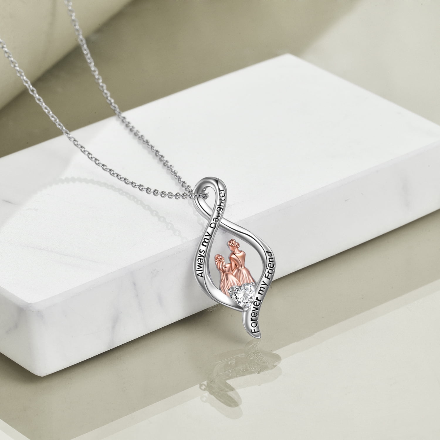 WINNICACA Sterling Silver Mother Daughter Pendent "Always My Daughter Forever My Friend" Jewelry Necklace Mothers Day Birthday Gifts from Mother to Daughter