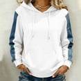 thumbnail image 6 of Denim Patchwork Hoodies for Women Loose Hooded Drawstring Pullover Sweatshirt Fall Long Sleeve Casual Tops with Pockets, 6 of 6